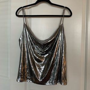 H&M silver cowl neck tank top size L 2000 style